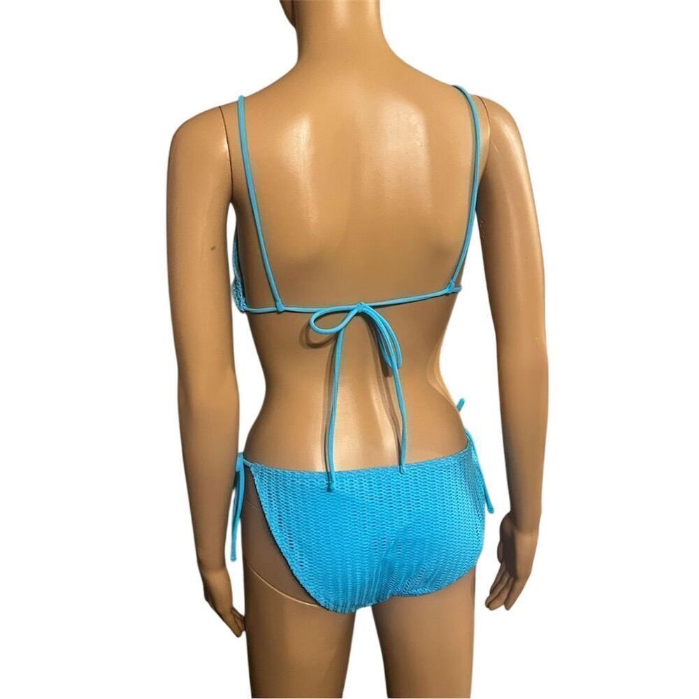 No Boundaries Women's Blue Textured Triangle Tie Bikini Set Size L - Picture 4 of 5